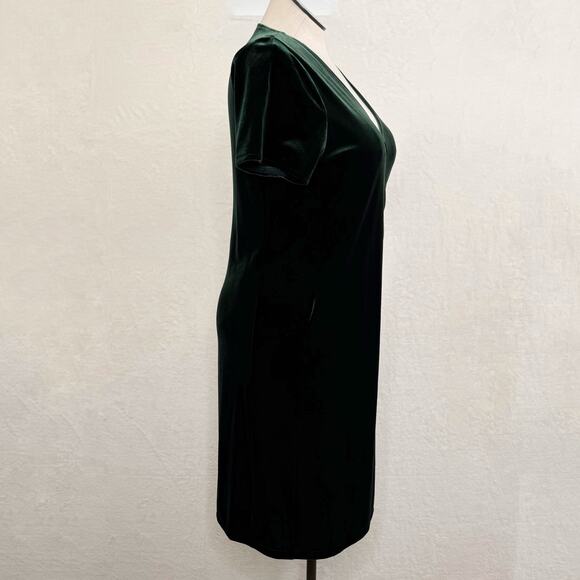 Madewell Velvet Side Tie Dress Green Mini Holiday Preppy Work Cocktail Size L - Picture 4 of 10